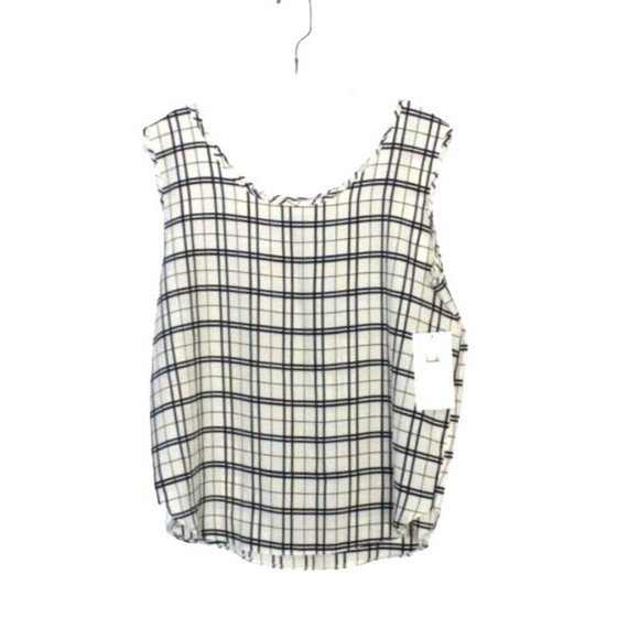 ST-Roma Black and Cream Plaid Tank Top Rounded Hem Size 16 - Picture 1 of 5